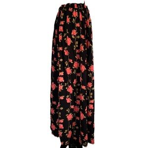 Vintage Boho Feminine Rose Floral Maxi Skirt Rayon Flowy Made in USA